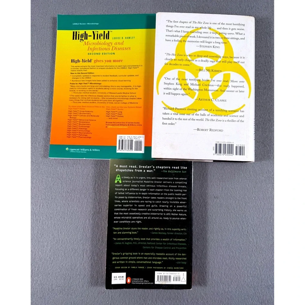 Infectious Disease Books Lot The Hot Zone High Yield Microbiology‎ Secret Agent